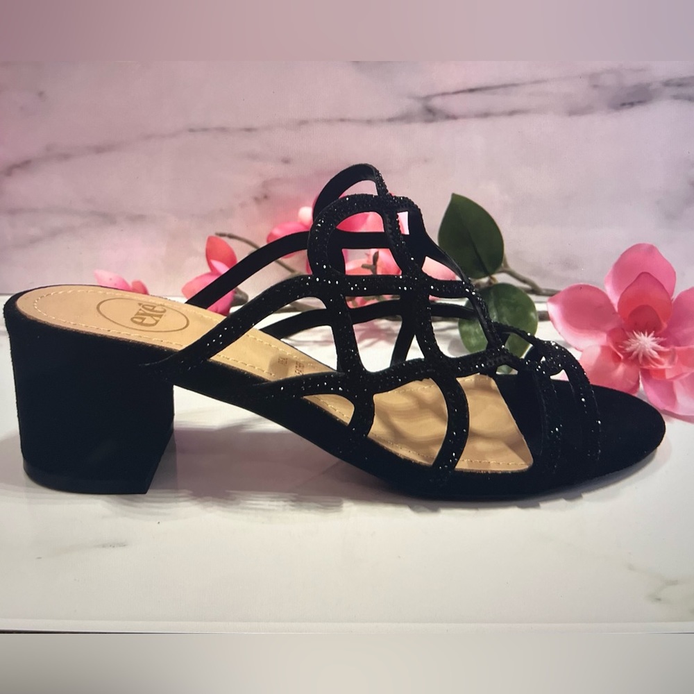 Exe: Black Sequin Formal Slip on Chunky Heels (NEW) Size 38 Mule NWT